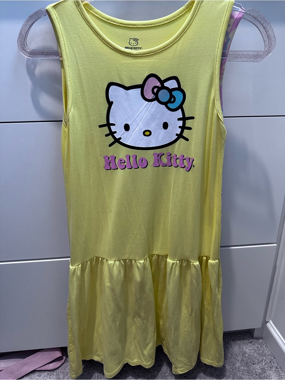 Hello Kitty Yellow Sleeveless Girls' Nightgown with Pink & Teal Bow